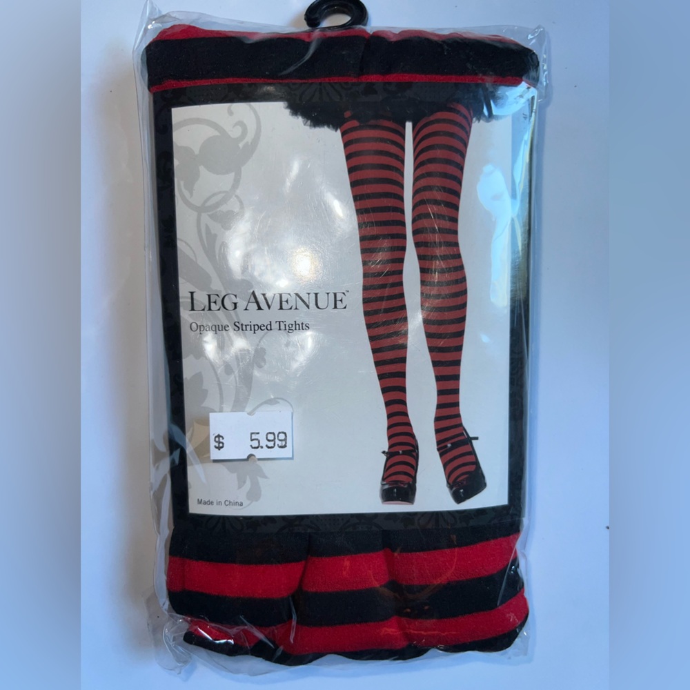 Leg Avenue Black and Red Striped Tights plus Size